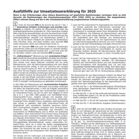Dokumentvorschau: U1a — Ausfüllhilfe zur Umsatzsteuererklärung für 2025 — Steuern, Österreich (CERFA n°U1a)