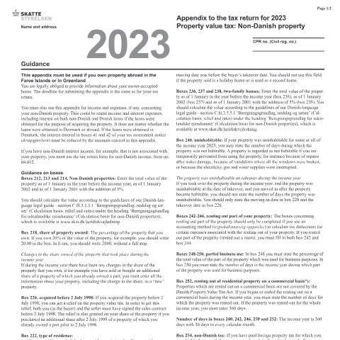 Document preview: 04.053 EN - Appendix – Property value tax on non-Danish property — 04 Tax: tax return and preliminary income – individuals, Danmark (CERFA n°04.053)
