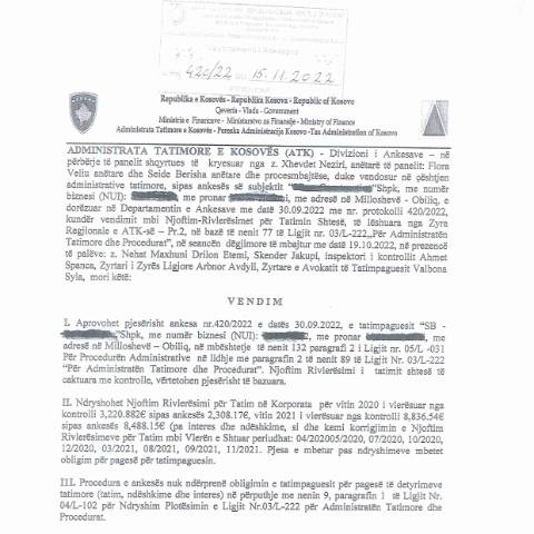 Document preview: Vendimi 420-22 — Vendimet, Kosovë