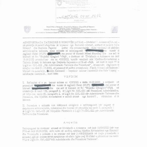Document preview: Vendimi 435-22 — Vendimet, Kosovë