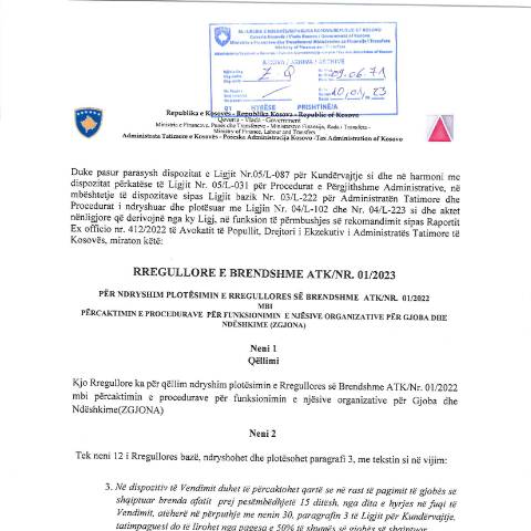 Document preview: RREGULLORE Nr. 01/2023 — Rregulloret, Kosovë