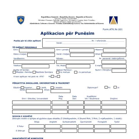 Document preview: Aplikacioni për punësim — Employment, Kosovë