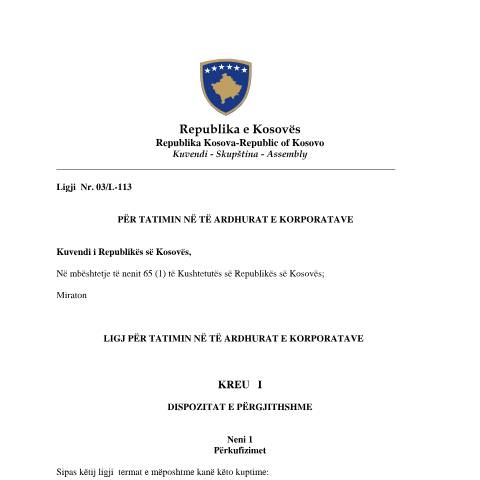 Document preview: Ligji_Nr_03L_113_TAK — Ligjet, Kosovë