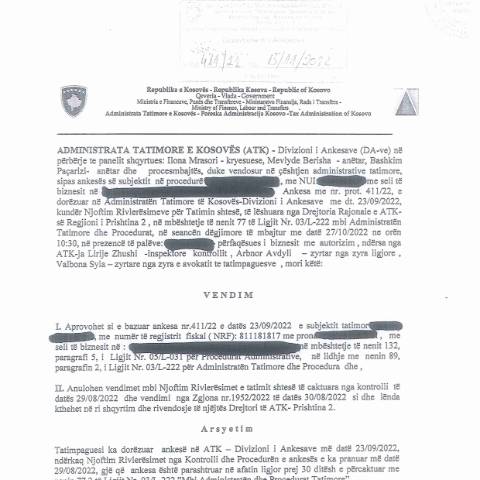 Document preview: Vendimi 411-22 — Vendimet, Kosovë