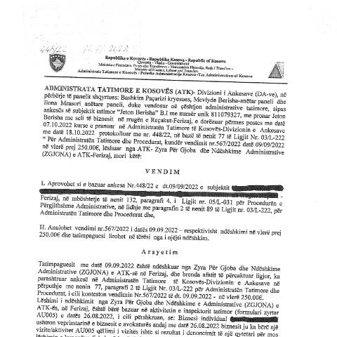 Document preview: Vendimi 448-22 — Vendimet, Kosovë