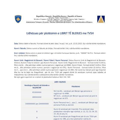 Document preview: Udhëzues për plotësimin e LIBRIT TË BLERJES me TVSH — Udhezues Manuale Dhe Rregullore, Kosovë