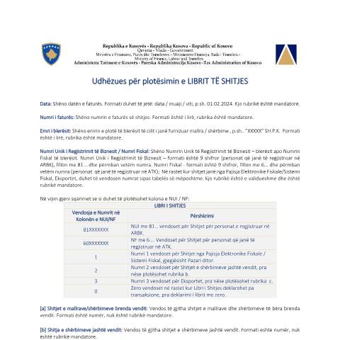 Document preview: Udhëzues për plotësimin e LIBRIT TË SHITJES — Udhezues Manuale Dhe Rregullore, Kosovë