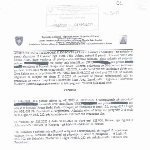 Document preview: Vendimi 421-22 — Vendimet, Kosovë