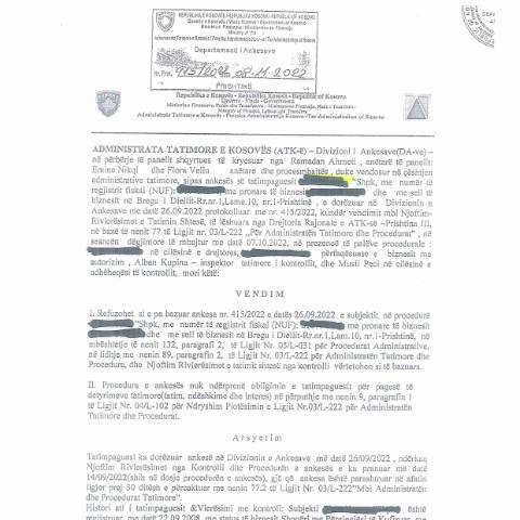 Document preview: Vendimi 415-22 — Vendimet, Kosovë