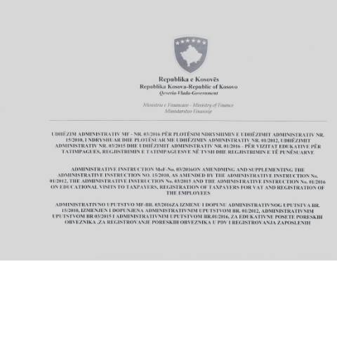Document preview: UDHËZIMI ADMINISTRATIV MF – NR. 03/2016 — Udhezimet Administrative, Kosovë