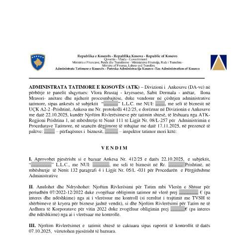 Document preview: Vendim Nr. 412-25 — Vendimet, Kosovë