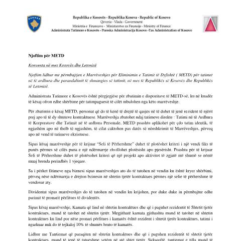 Document preview: Përmbledhja METD Kosovë-Letoni — Marreveshjet Nderkombetare, Kosovë