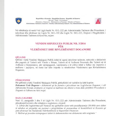 Document preview: Vendim Shpjegues Publik Nr.3-2016 — Shpjegimet Publike, Kosovë