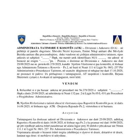 Document preview: Vendim Nr. 379-25 — Vendimet, Kosovë