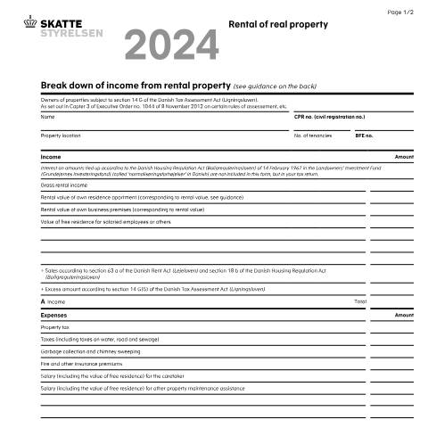 Document preview: 04.022 EN - Rental of real property — 04 Tax: tax return and preliminary income – individuals, Danmark (CERFA n°04.022)