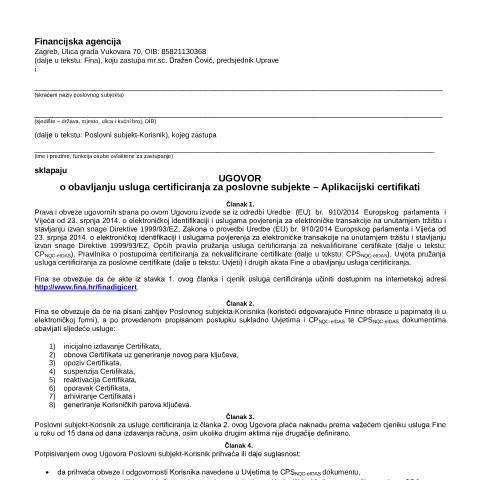 Document preview: UgovorAplikacijskieIDAS OSPD — FINA, Hrvatska (CERFA n°UgovorAplikacijskieIDAS_OSPD)