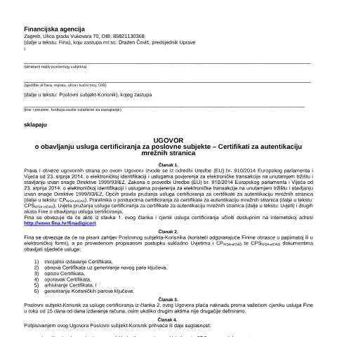 Document preview: UgovorWSAeIDAS OSPD — FINA, Hrvatska (CERFA n°UgovorWSAeIDAS_OSPD)