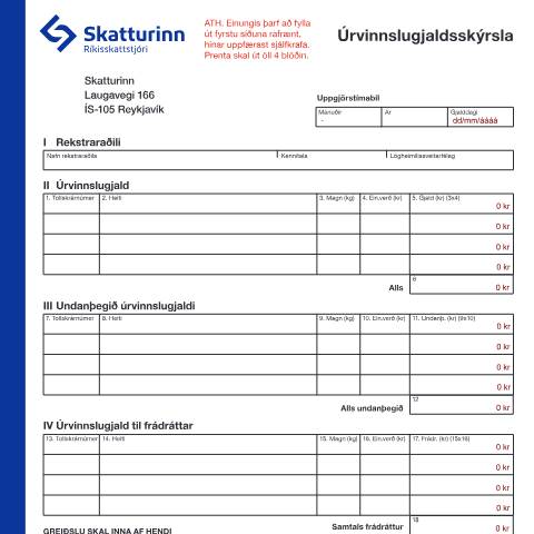 Document preview: Úrvinnslugjaldsskýrsla. — Einstaklingar, Ísland (CERFA n°RSK 10.81)