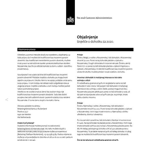 Documentvoorvertoning: Toelichting bij inkomensverklaring 2020 Kroatisch — Inkomensverklaring voor kwalificerend buitenlands belastingplichtigen downloaden, Nederland (CERFA n°ib0591t01plkro)