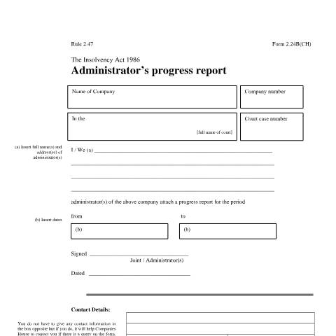 Document preview: Give notice of administrator's report (2.24B(CH)) — Companies House, United Kingdom