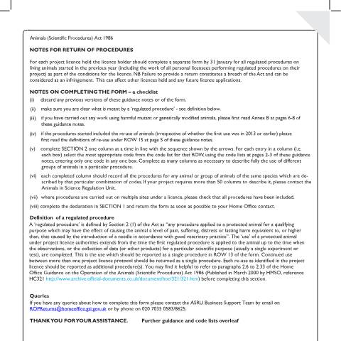 Document preview: Procedures on living animals: annual return for the 2013 statistics — Home Office, United Kingdom