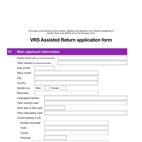 Document preview: Assisted return: application form — UK Visas and Immigration, United Kingdom