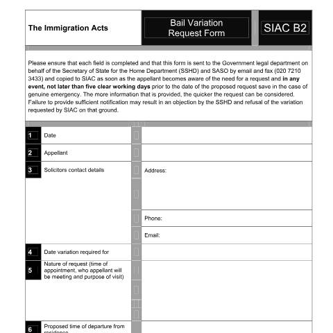Document preview: Form T622: Bail Variation Request (SIAC B2) — HM Courts & Tribunals Service, United Kingdom