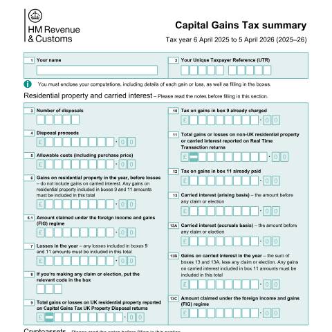 Document preview: Self Assessment: Capital gains summary (SA108) — HM Revenue & Customs, United Kingdom