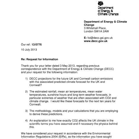 Document preview: DECC carbon emissions projections: FOI 13/0776 — Department of Energy & Climate Change, United Kingdom