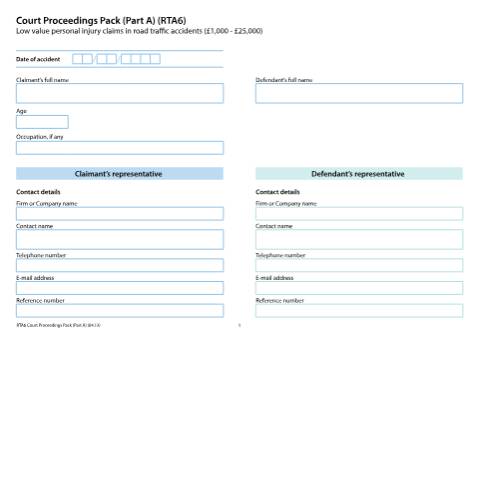 Document preview: Form RTA6 - RTA 7: Court proceedings pack (part A - part B) — HM Courts & Tribunals Service, United Kingdom