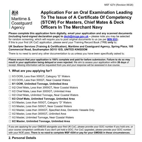 Document preview: How to apply for a UK deck certificate of competency — Maritime and Coastguard Agency, United Kingdom