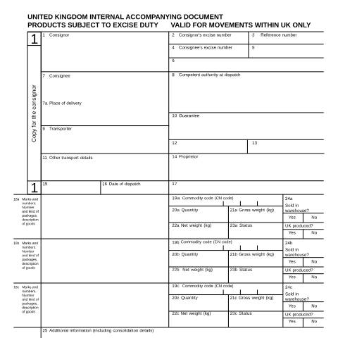 Document preview: Excise movements: internal accompanying document - products subject to Excise Duty (W8) — HM Revenue & Customs, United Kingdom