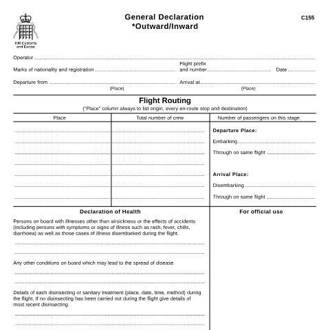 Document preview: General declaration for inward or outward flights (C155) — HM Revenue & Customs, United Kingdom