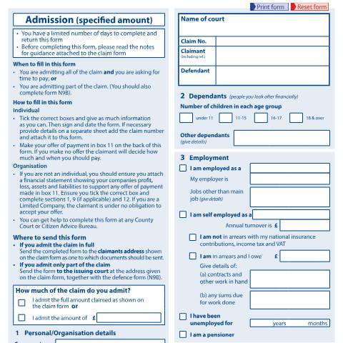 Document preview: Form N9A: Offer to pay money you owe to a claimant — HM Courts & Tribunals Service, United Kingdom