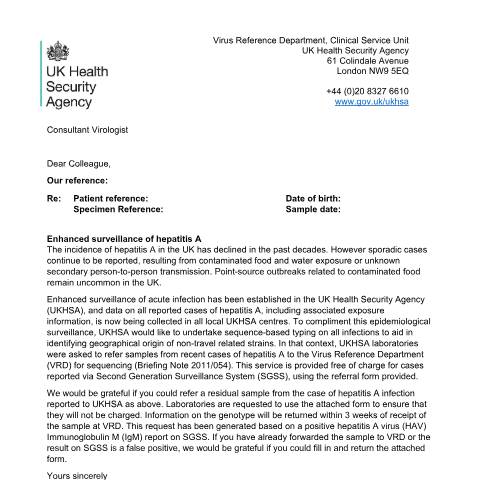Document preview: Hepatitis A: enhanced laboratory surveillance of acute infection — UK Health Security Agency, United Kingdom