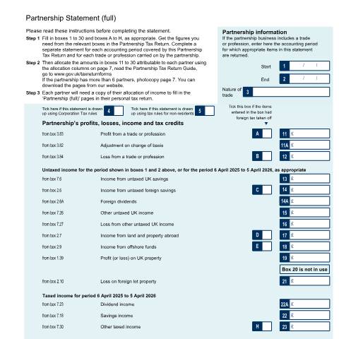 Document preview: Self Assessment: Partnership Statement (full) (SA800(PS)) — HM Revenue & Customs, United Kingdom
