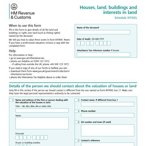 Document preview: Tell HMRC about houses, land, buildings and interest in land for Inheritance Tax — HM Revenue & Customs, United Kingdom