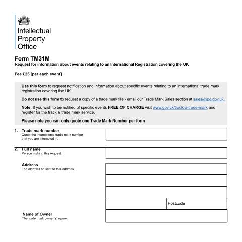 Document preview: Request for event information relating to international trade mark (UK) — Intellectual Property Office, United Kingdom