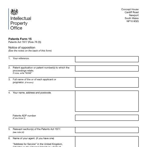 Document preview: Notice of opposition to proceedings before the Comptroller — Intellectual Property Office, United Kingdom