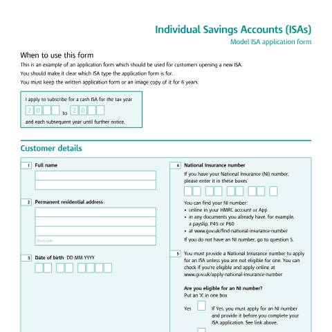 Document preview: Create an ISA or Lifetime ISA application form — HM Revenue & Customs, United Kingdom