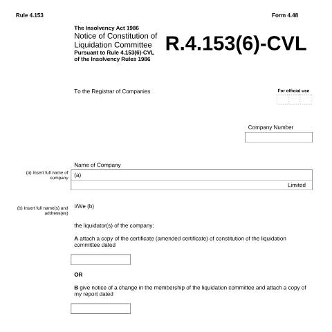 Document preview: Give notice of constitution of liquidation committee (4.48) — Companies House, United Kingdom