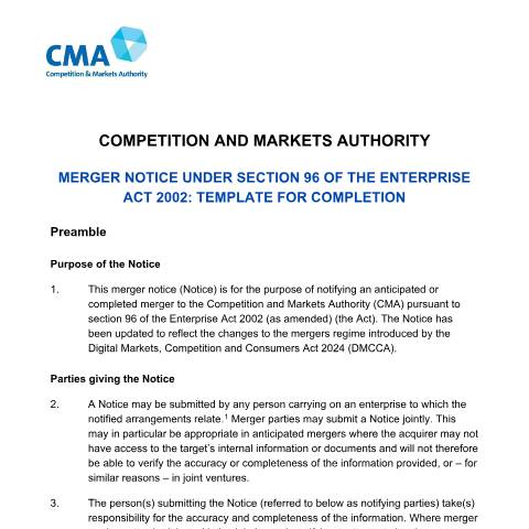 Document preview: Merger notice form — Competition and Markets Authority, United Kingdom