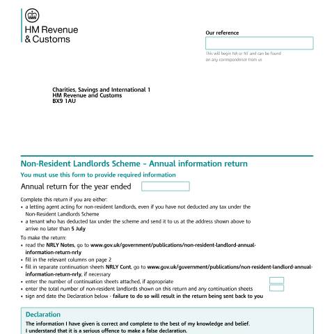 Document preview: Non-resident landlord: annual information return (NRLY) — HM Revenue & Customs, United Kingdom