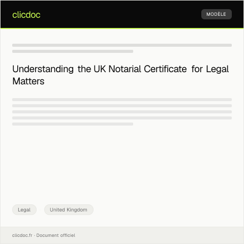 Document preview: UK Notarial Certificate Template — Legal, United Kingdom