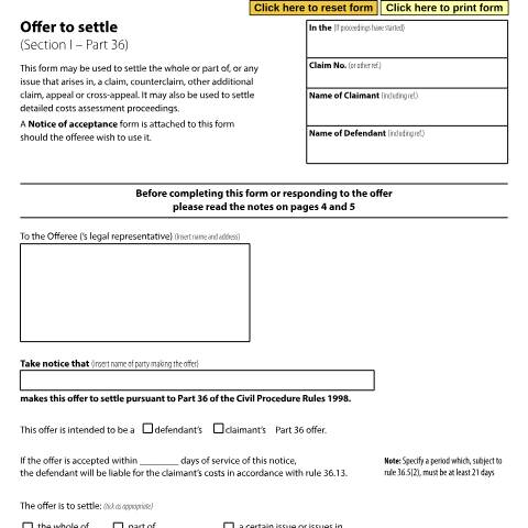 Document preview: Notice of offer to settle: Form N242A — HM Courts & Tribunals Service, United Kingdom