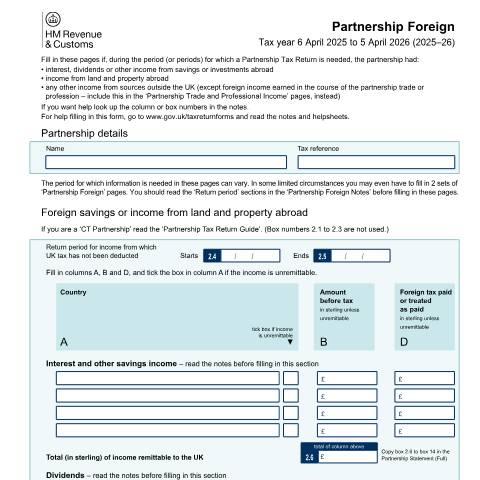 Document preview: Self Assessment: Partnership Foreign (SA802) — HM Revenue & Customs, United Kingdom