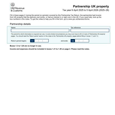 Document preview: Self Assessment: Partnership UK property (SA801) — HM Revenue & Customs, United Kingdom