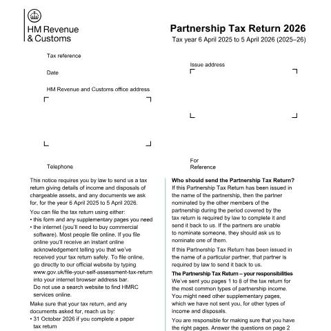 Document preview: Self Assessment: Partnership Tax Return (SA800) — HM Revenue & Customs, United Kingdom