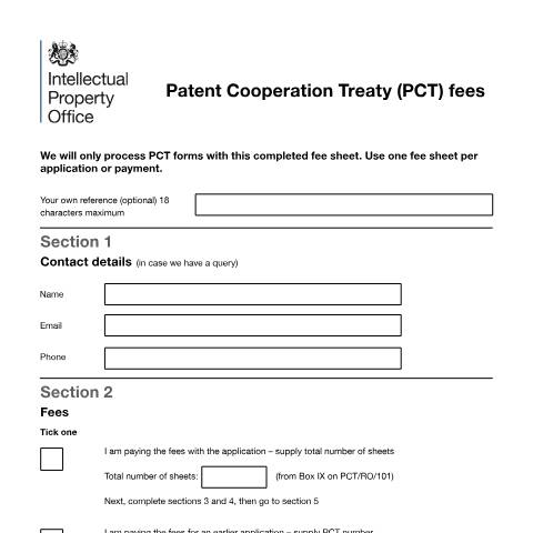 Document preview: Fee sheet for Patent Cooperation Treaty applications — Intellectual Property Office, United Kingdom