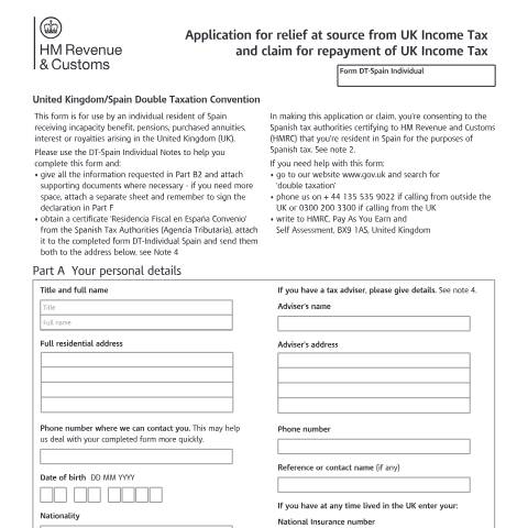Document preview: Double Taxation: UK - Spain (Form Spain-Individual) — HM Revenue & Customs, United Kingdom
